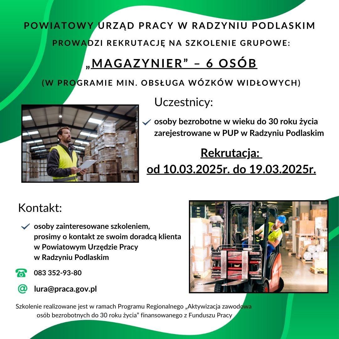 nnk.article.image-alt Rekrutacja na szkolenie grupowe „Magazynier” w ramach Programu Regionalnego „Aktywizacja zawodowa osób bezrobotnych do 30 roku życia”